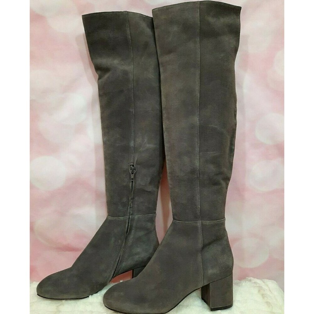 Halogen Scarlett Grey Suede Over Knee Boots Womens Size 8.5 Block Heel